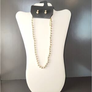 Faux Pearl Necklace & Earrings Set Gold-Tone Chain Occasion Jewelry Gift